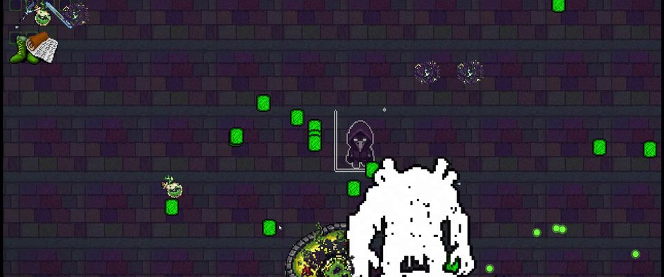 Boss rendered as solid white silhouette, damage flash shader stuck